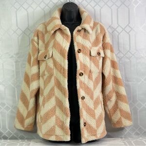 Billabong Fairbanks Sherpa Shacket XS Nude Mood Peach Chevron Cozy Teddy Coat
